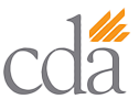 The image displays a logo consisting of stylized text with the acronym CDA prominently featured, accompanied by a graphic element resembling three vertical bars or columns, arranged above the letters in a horizontal line, and set against a neutral background.